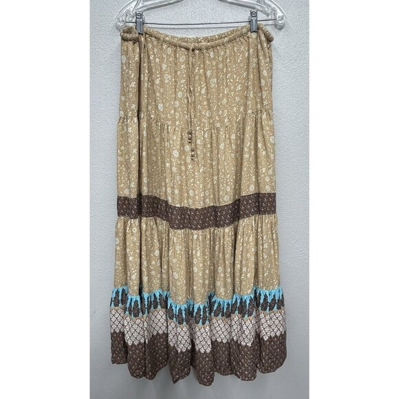 Vintage White Stag Maxi Skirt Womens Large Floral Tiered Boho Peasant Cottage - Picture 1 of 6